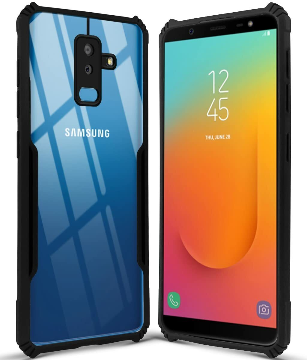 VAKIBO Best Selling Black and Transparent Back Cover Case Made With Soft TPU and Acrylic With 4 Corner and Camera Protection Suitable for Samsung Galaxy J8 2018