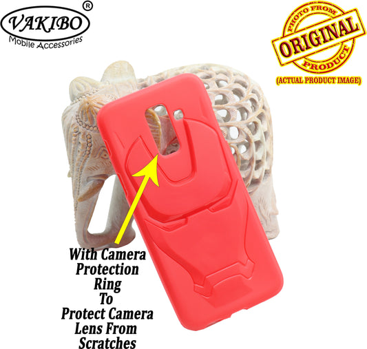 VAKIBO Iron Man 3D Mask Design Red Coloured Soft TPU Back Cover Case With Camera Protection Ring Suitable for Samsung Galaxy J8