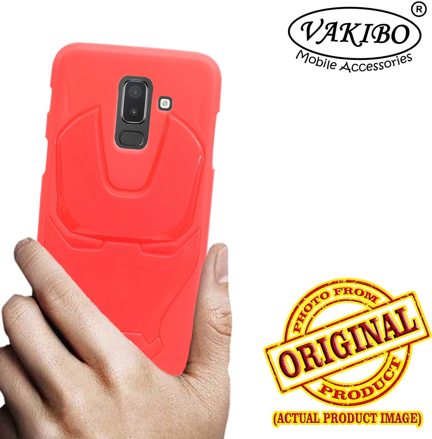 VAKIBO Iron Man 3D Mask Design Red Coloured Soft TPU Back Cover Case With Camera Protection Ring Suitable for Samsung Galaxy A6 Plus