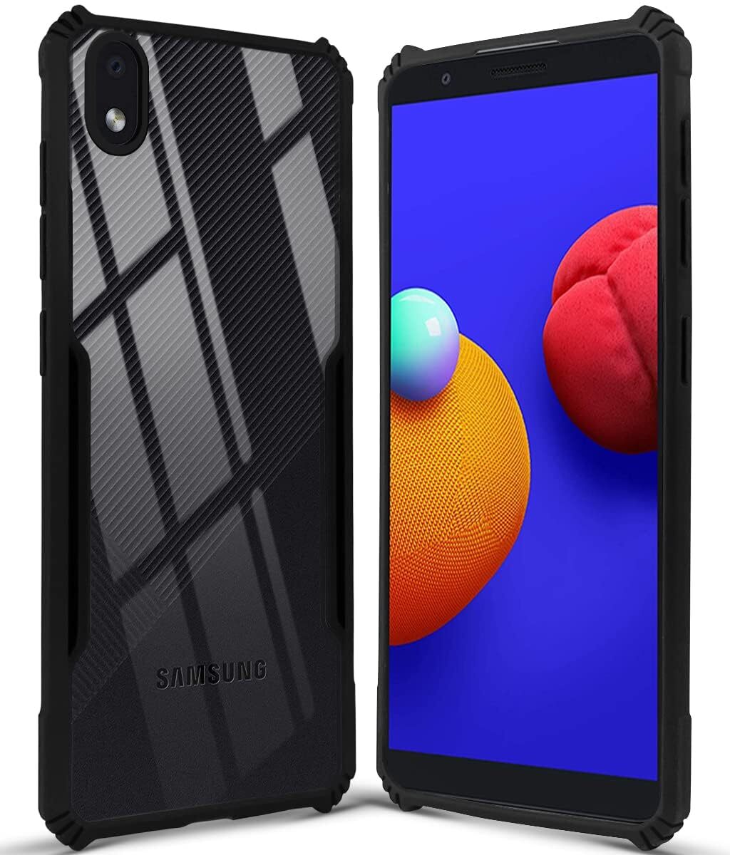 VAKIBO Best Selling Black and Transparent Back Cover Case Made With Soft TPU and Acrylic With 4 Corner and Camera Protection Suitable for Samsung Galaxy M01 Core