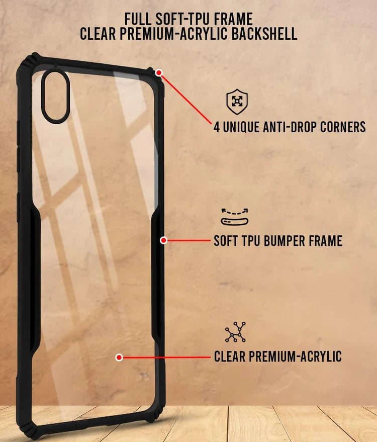 VAKIBO Best Selling Black and Transparent Back Cover Case Made With Soft TPU and Acrylic With 4 Corner and Camera Protection Suitable for Samsung Galaxy A01 Core