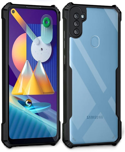 VAKIBO Best Selling Black and Transparent Back Cover Case Made With Soft TPU and Acrylic With 4 Corner and Camera Protection Suitable for Samsung Galaxy M11