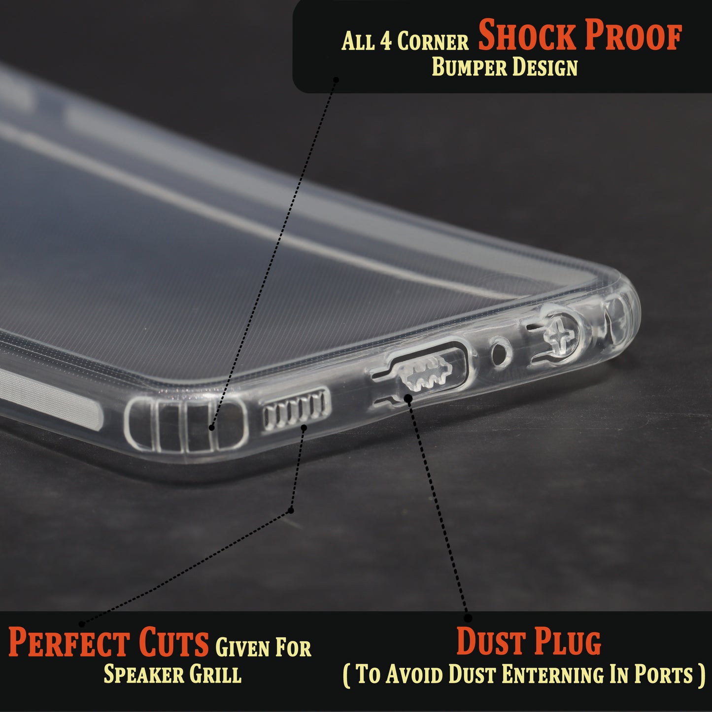 VAKIBO Super Premium Soft TPU Transparent Case With Dustplug,Side Grip,Corner Protection,lanyard Cuts,Camera Protection Suitable for Samsung M33