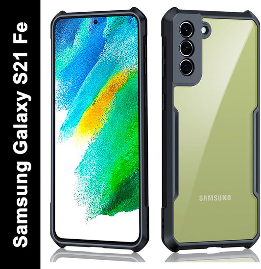 VAKIBO Best Selling Black and Transparent Back Cover Case Made With Soft TPU and Acrylic With 4 Corner and Camera Protection Suitable for Samsung Galaxy S21 FE