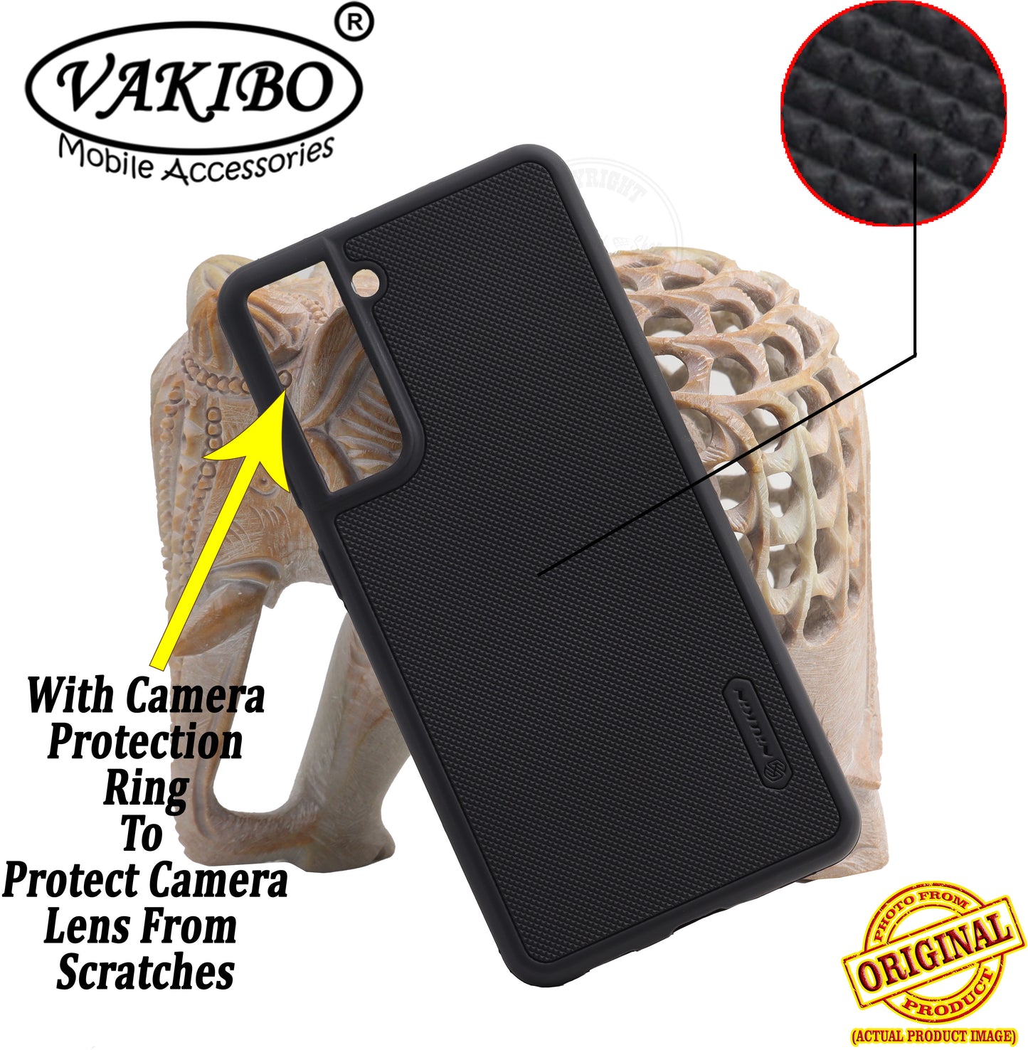 VAKIBO Niukin Dotted Design Black Coloured Soft TPU Rubber Back Cover Case With Camera Protection Ring Suitable for Samsung Galaxy S22