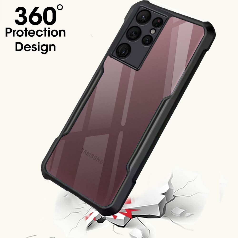 VAKIBO Best Selling Black and Transparent Back Cover Case Made With Soft TPU and Acrylic With 4 Corner and Camera Protection Suitable for Samsung Galaxy S22 Ultra
