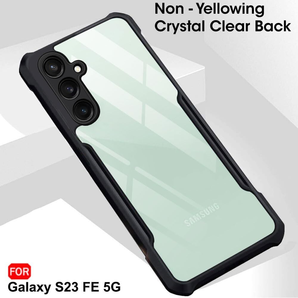 VAKIBO Best Selling Black and Transparent Back Cover Case Made With Soft TPU and Acrylic With 4 Corner and Camera Protection Suitable for Samsung Galaxy S23FE