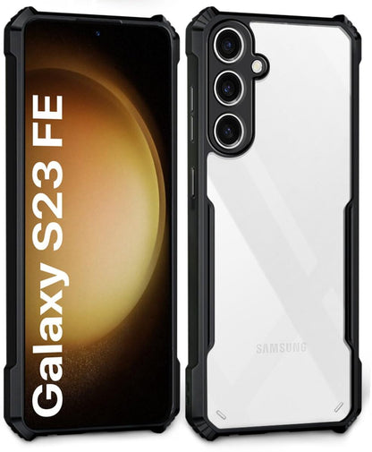 VAKIBO Best Selling Black and Transparent Back Cover Case Made With Soft TPU and Acrylic With 4 Corner and Camera Protection Suitable for Samsung Galaxy S23FE