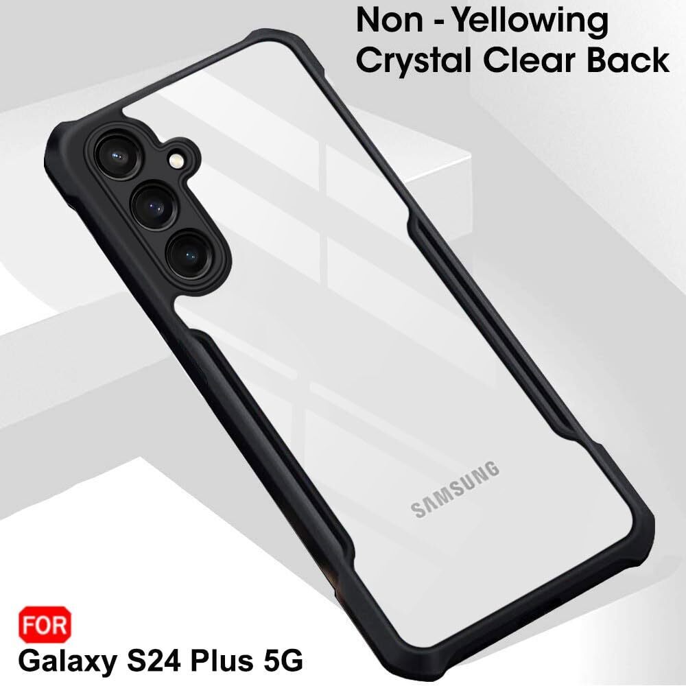 VAKIBO Best Selling Black and Transparent Back Cover Case Made With Soft TPU and Acrylic With 4 Corner and Camera Protection Suitable for Samsung Galaxy S24 Plus