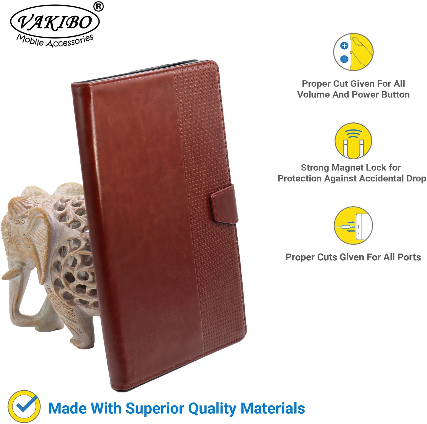 VAKIBO Premium Dotted Design Brown Coloured Synthatic Leather Flip Cover Case Suitable for Samsung Galaxy TAB A T295 2019 8 Screen Size