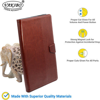 VAKIBO Premium Dotted Design Brown Coloured Synthatic Leather Flip Cover Case Suitable for Samsung Galaxy TAB A T295 2019 8 Screen Size