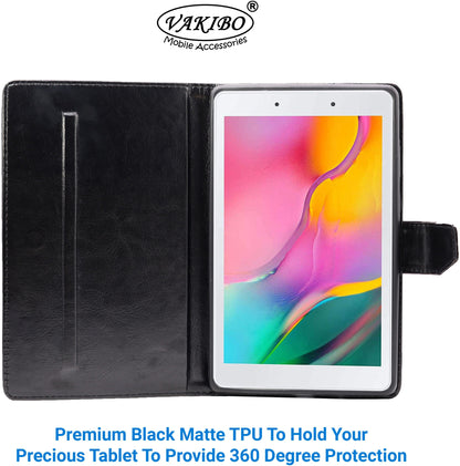 VAKIBO Premium Dotted Design Brown Coloured Synthatic Leather Flip Cover Case Suitable for Samsung Galaxy TAB A T295 2019 8 Screen Size