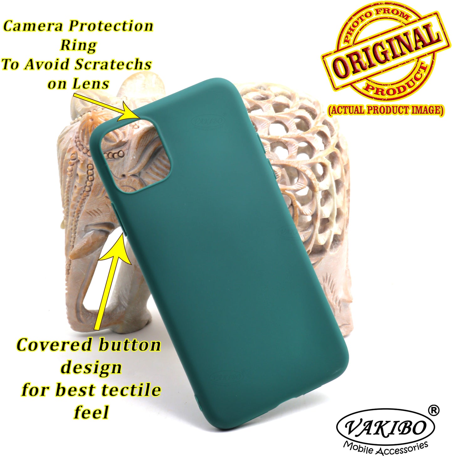 VAKIBO 1.2 MM Thick Green Coloured Soft TPU Rubber Back Cover Case With Camera Protection Ring Suitable for Apple iPhone 11 Pro