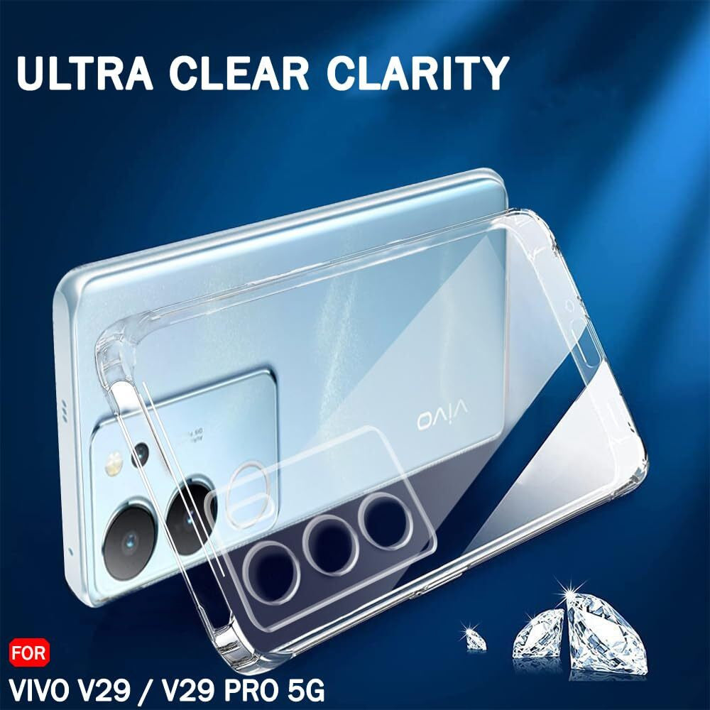 VAKIBO Premium Clear 1.5MM Thick Transparent Soft TPU Rubber Back Cover Case With Camera Protection Suitable for Vivo V29