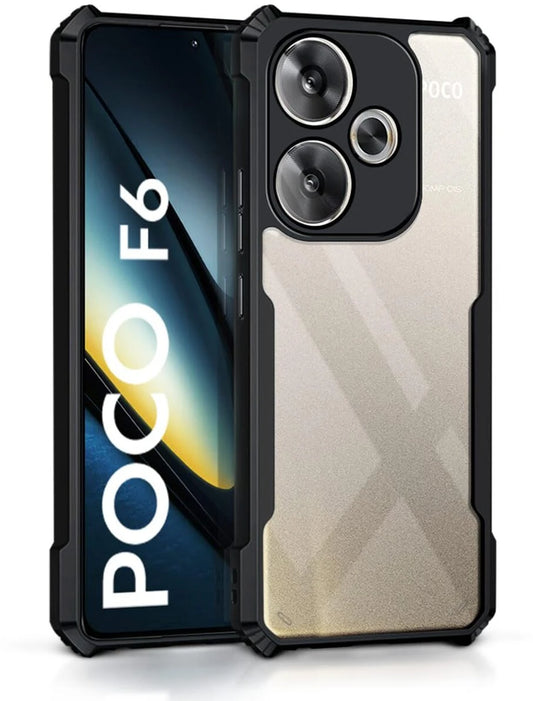VAKIBO Best Selling Black and Transparent Coloured Made With Soft TPU and Acrylic Back Cover Case With 4 Corner and Camera Protection Suitable for Mi Poco F6