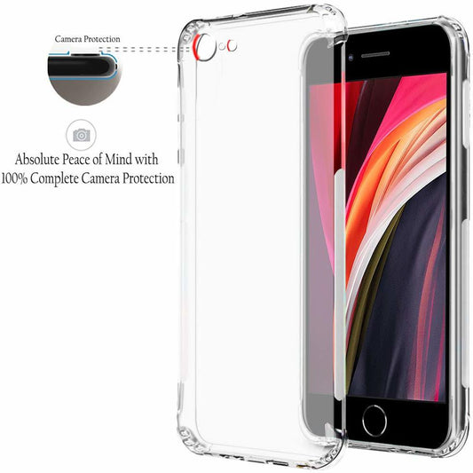 VAKIBO Super Premium Soft TPU Transparent Case With Dustplug,Side Grip,Corner Protection,lanyard Cuts,Camera Protection Suitable for iPhone SE 2020