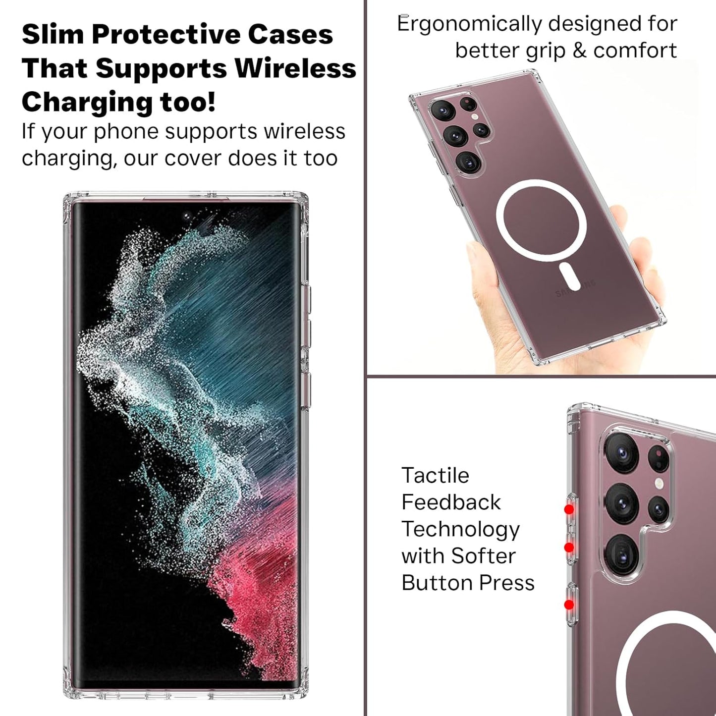 VAKIBO Megnatic Magsafe Transparent Coloured Soft with Hard back Back Cover Case With Camera Protection Ring Suitable for Samsung Galaxy S22 Ultra