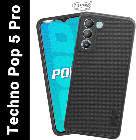 VAKIBO Niukin Dotted Design Black Coloured Soft TPU Rubber Back Cover Case With Camera Protection Ring Suitable for Tecno Pop 5 Pro