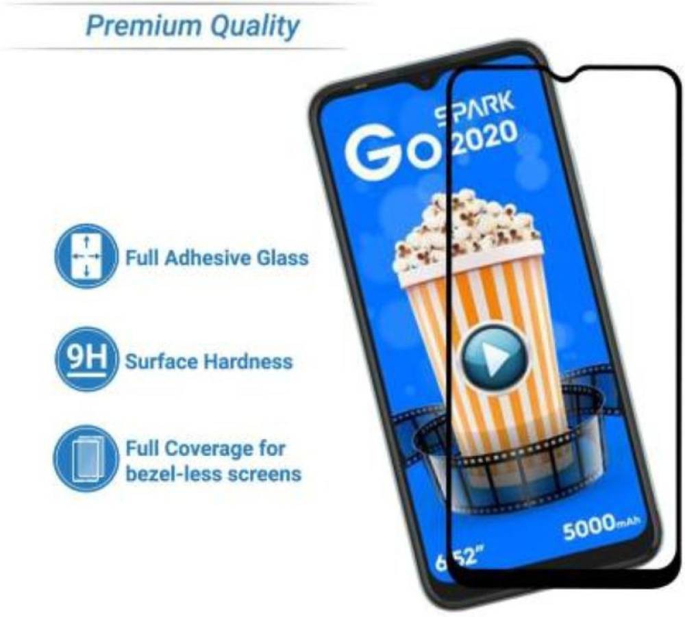 Super Premium Quality Tempered Glass Screen Guard Protector With Black Border Suitable For Tecono Spark Go 2020