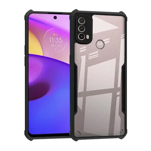VAKIBO Super Premium Black Border Transparent Case With Corner Protection & Camera Protection Suitable for Moto E20