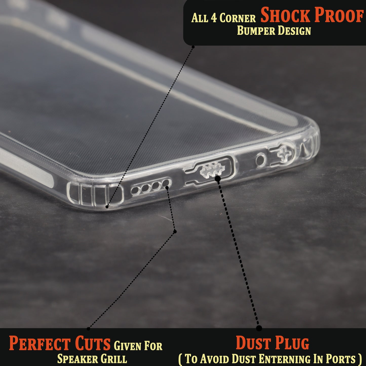 VAKIBO Super Premium Soft TPU Transparent Case With Dustplug,Side Grip,Corner Protection,lanyard Cuts,Camera Protection Suitable for Vivo Y55 5G