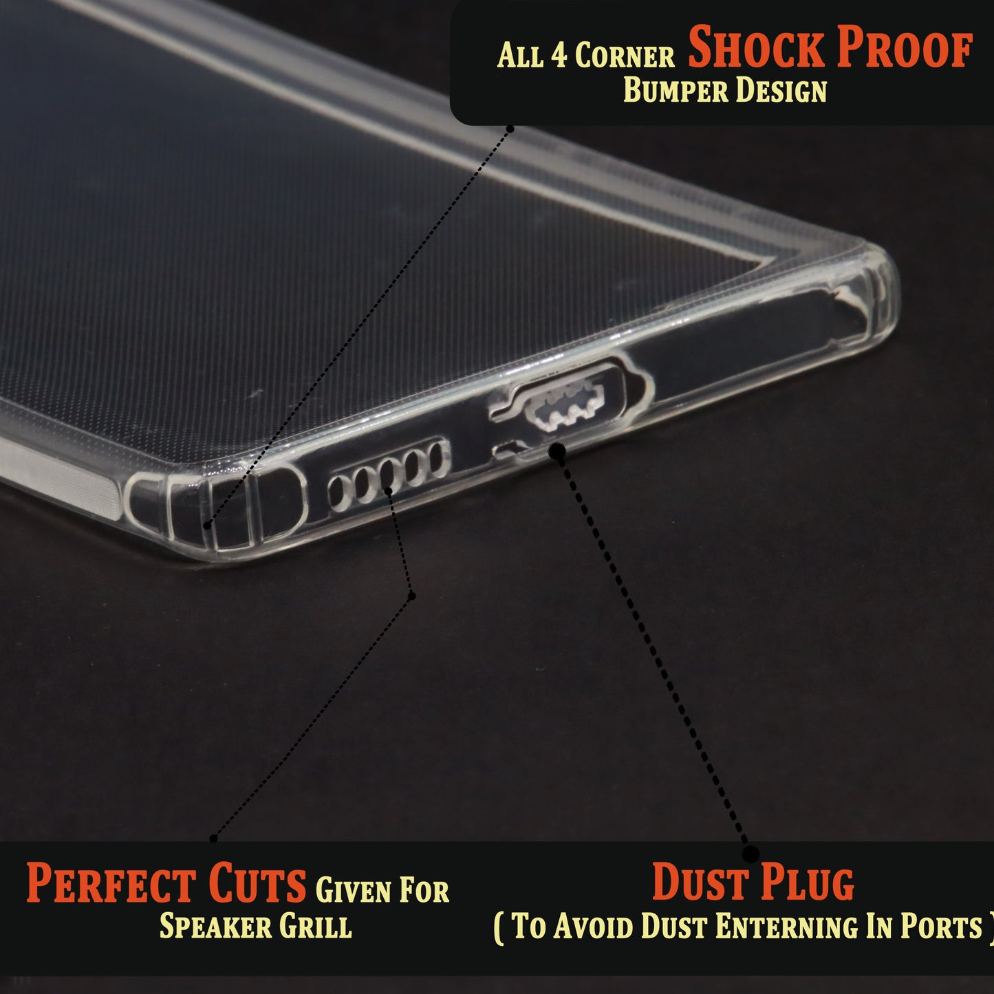VAKIBO Super Premium Soft TPU Transparent Case With Dustplug,Side Grip,Corner Protection,lanyard Cuts,Camera Protection Suitable for Vivo V27