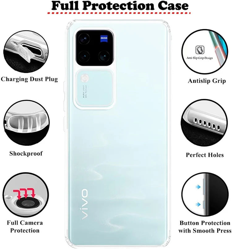 VAKIBO Premium Clear 1.5MM Thick Transparent Soft TPU Rubber Back Cover Case With Camera Protection Suitable for Vivo V30