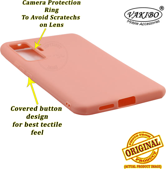 VAKIBO 1.2 MM Thick Peach Coloured Soft TPU Rubber Back Cover Case With Camera Protection Ring Suitable for Vivo X50