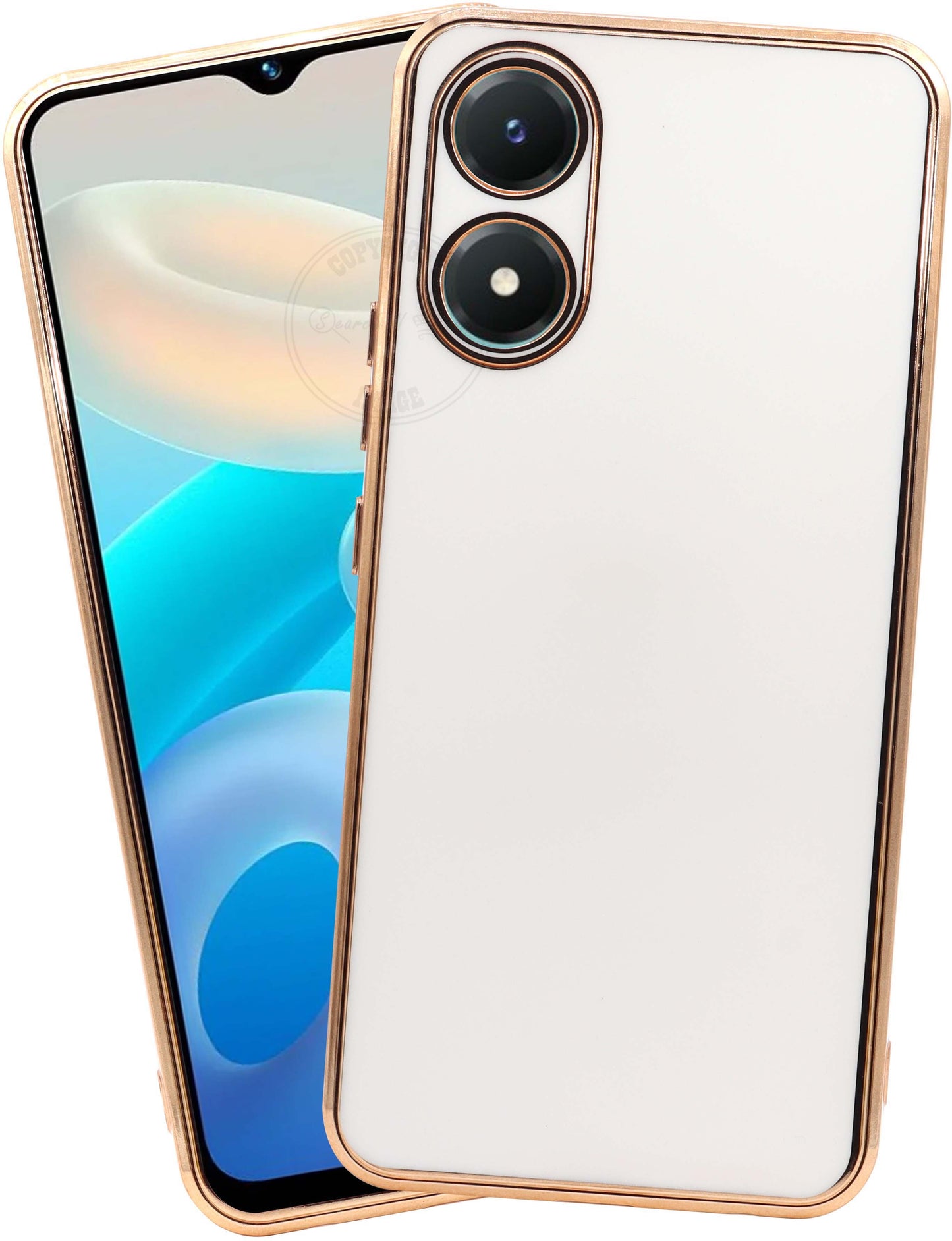 VAKIBO Golden Chrome Border White Coloured Soft TPU Back Cover Case With Camera Protection Suitable for Vivo Y02S