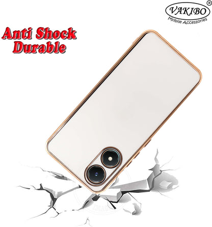 VAKIBO Golden Chrome Border White Coloured Soft TPU Back Cover Case With Camera Protection Suitable for Vivo Y02S