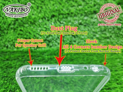 VAKIBO Super Premium Soft TPU Transparent Case With Dustplug,Side Grip,Corner Protection,lanyard Cuts,Camera Protection Suitable for Vivo U10