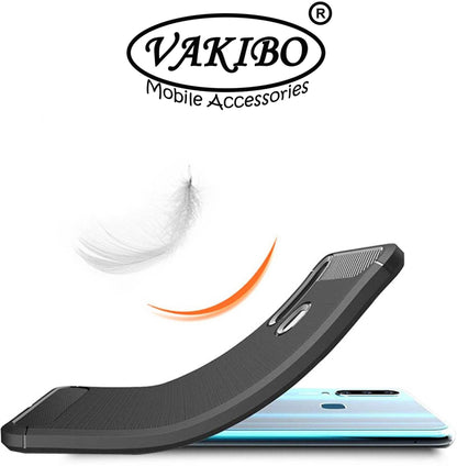 VAKIBO Carbon Fiber Brushed Black Coloured Soft TPU Back Cover Case With Camera Protection Ring Suitable for Vivo Z1 Pro