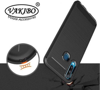 VAKIBO Carbon Fiber Brushed Black Coloured Soft TPU Back Cover Case With Camera Protection Ring Suitable for Vivo Z1 Pro