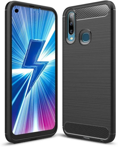 VAKIBO Carbon Fiber Brushed Black Coloured Soft TPU Back Cover Case With Camera Protection Ring Suitable for Vivo Z1 Pro