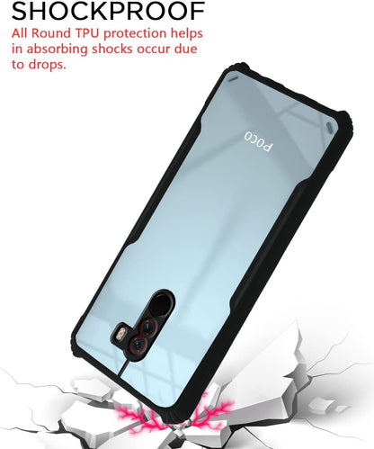 VAKIBO Best Selling Black and Transparent Back Cover Case Made With Soft TPU and Acrylic With 4 Corner and Camera Protection Suitable for Mi Poco F1