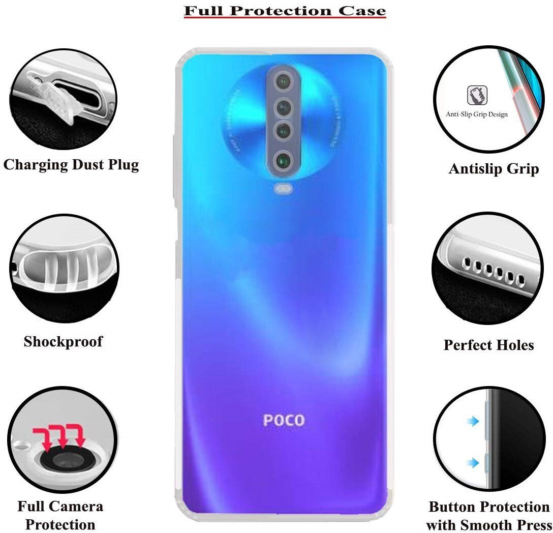 VAKIBO Premium Clear 1.5MM Thick Transparent Soft TPU Rubber Back Cover Case With Camera Protection Suitable for Poco X2