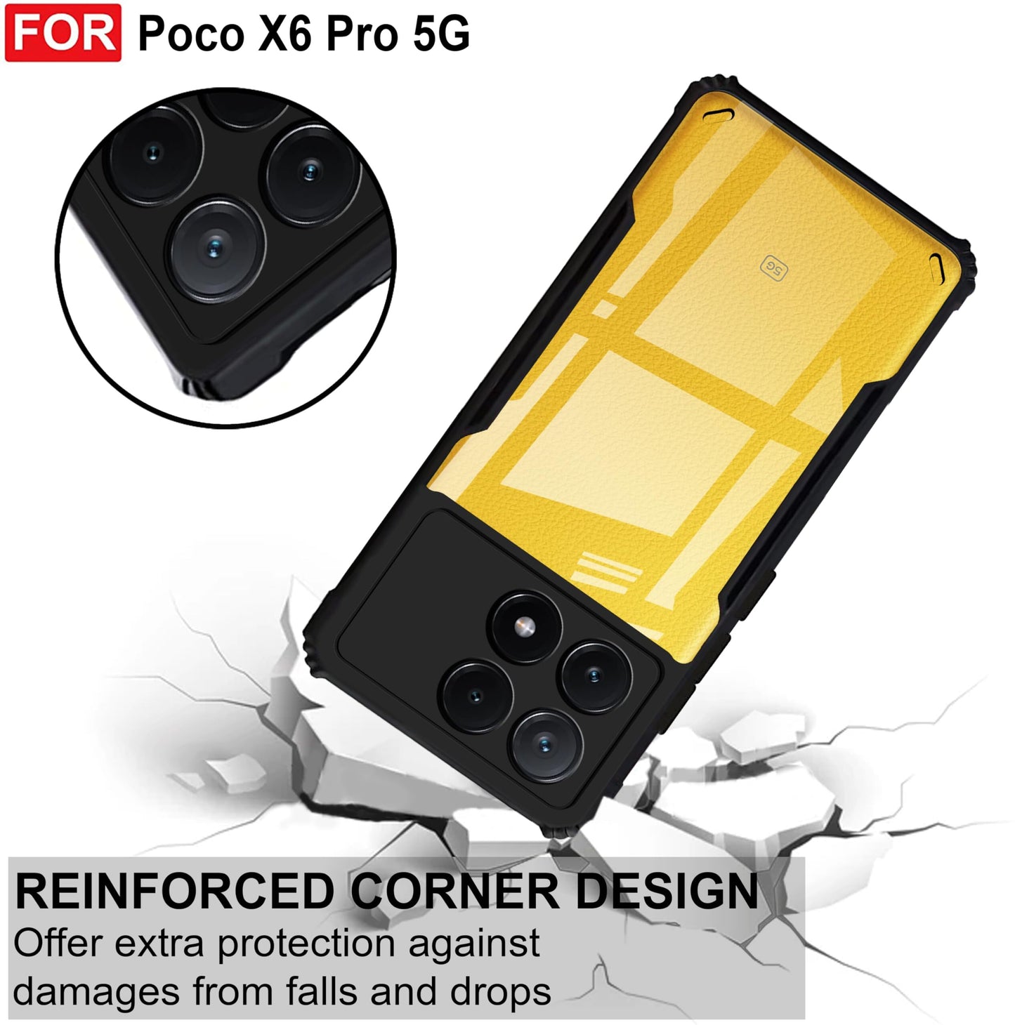 VAKIBO Super Premium Black Border Transparent Case With Corner Protection & Camera Protection Suitable for Mi Poco X6 Pro
