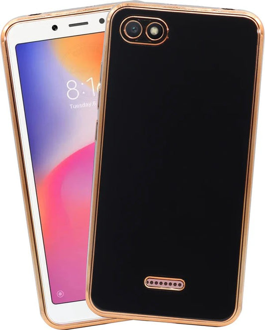 VAKIBO Golden Chrome Border Black Coloured Soft TPU Back Cover Case With Camera Protection Suitable for Mi Redmi 6A