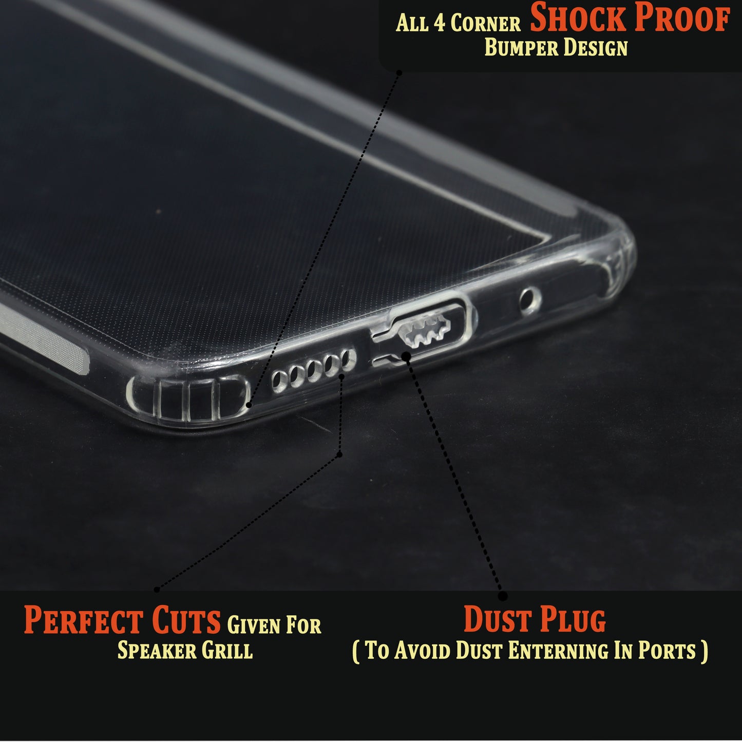 VAKIBO Super Premium Soft TPU Transparent Case With Dustplug,Side Grip,Corner Protection,lanyard Cuts,Camera Protection Suitable for Mi Redmi 10C