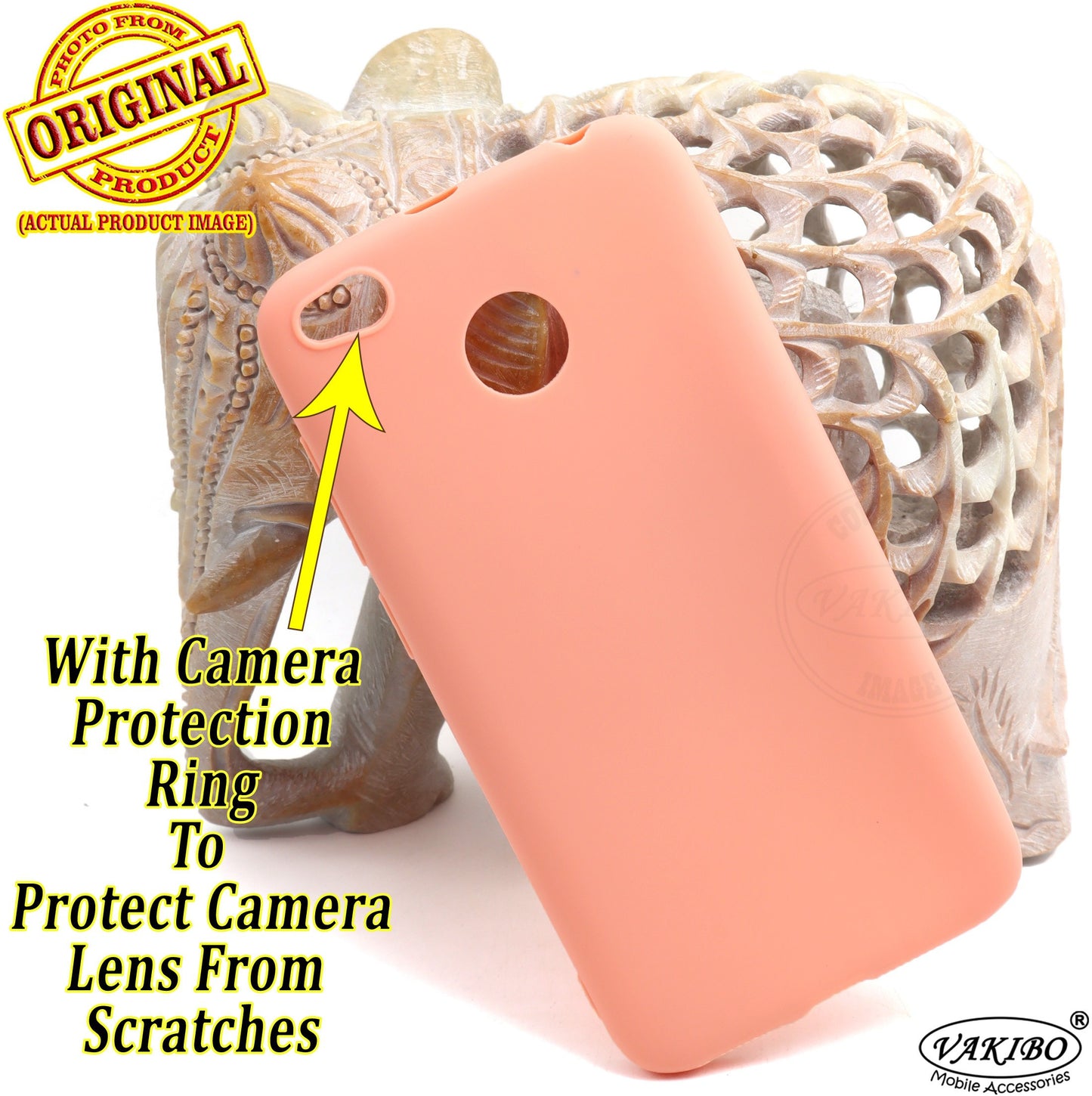 VAKIBO 1.2 MM Thick Peach Coloured Soft TPU Rubber Back Cover Case With Camera Protection Ring Suitable for MI Redmi 4