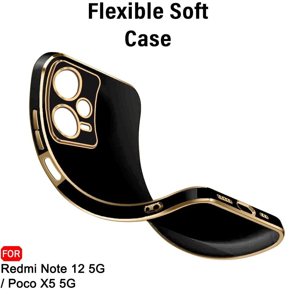 VAKIBO Golden Chrome Border Black Coloured Soft TPU Back Cover Case With Camera Protection Suitable for Mi Redmi Note 12 5g