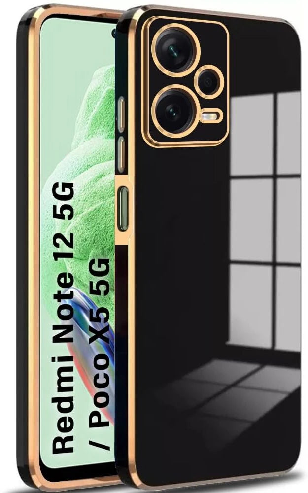 VAKIBO Golden Chrome Border Black Coloured Soft TPU Back Cover Case With Camera Protection Suitable for Mi Redmi Note 12 5g