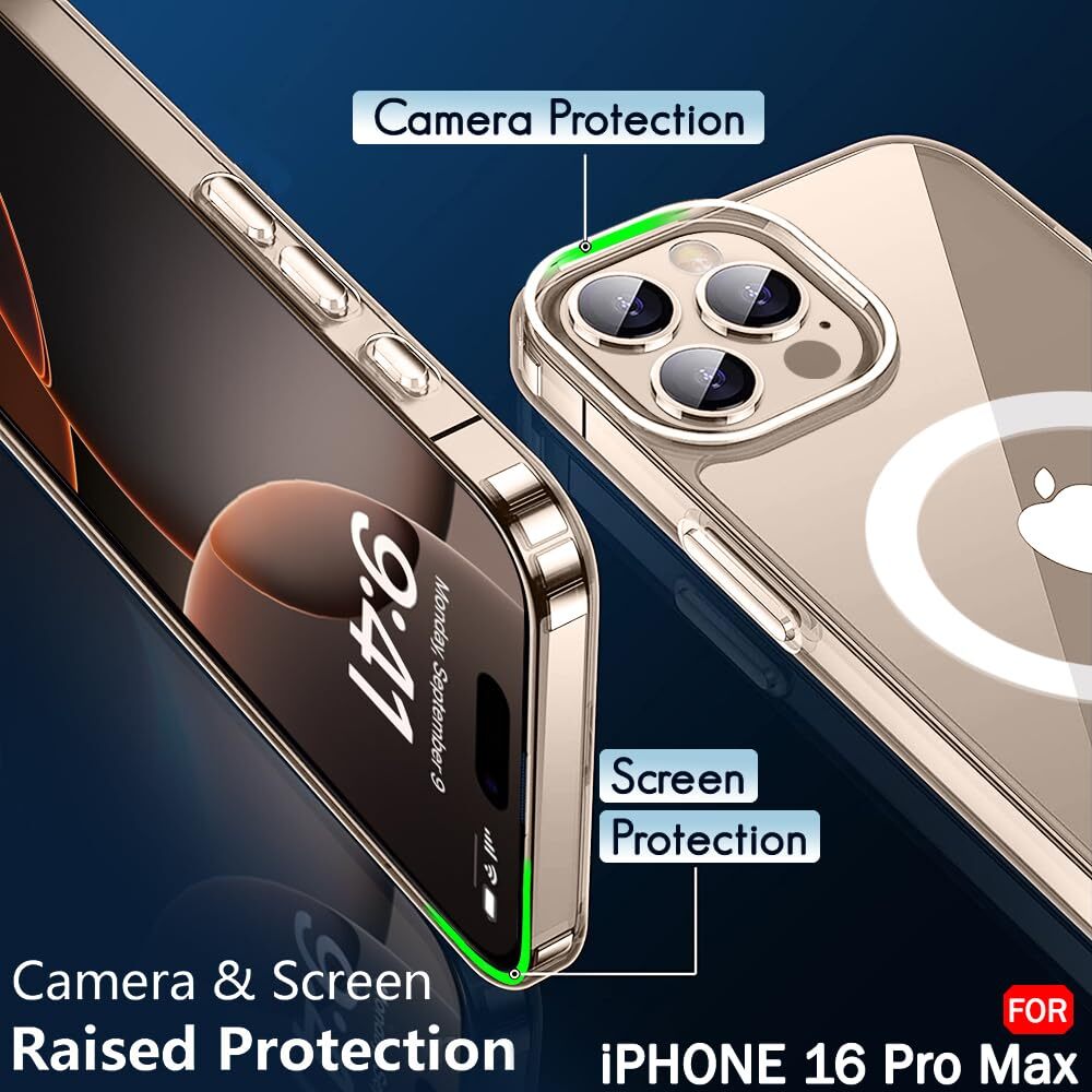 VAKIBO Megnatic Magsafe Transparent Soft with Hard back Back Cover Case With Camera Protection Ring Suitable for Apple iPhone 16 Pro Max