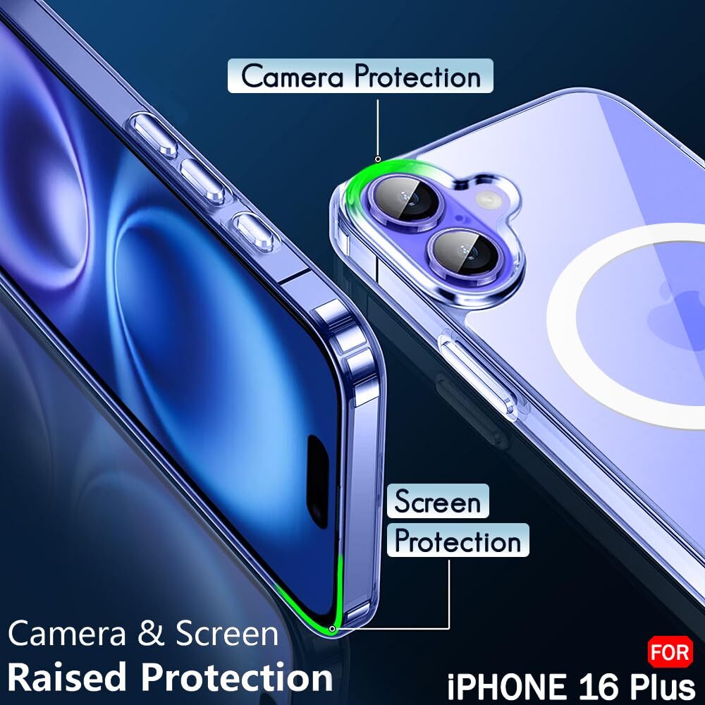 VAKIBO Megnatic Magsafe Transparent Soft with Hard back Back Cover Case With Camera Protection Ring Suitable for Apple iPhone 16 Plus