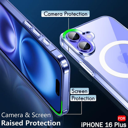 VAKIBO Megnatic Magsafe Transparent Soft with Hard back Back Cover Case With Camera Protection Ring Suitable for Apple iPhone 16 Plus