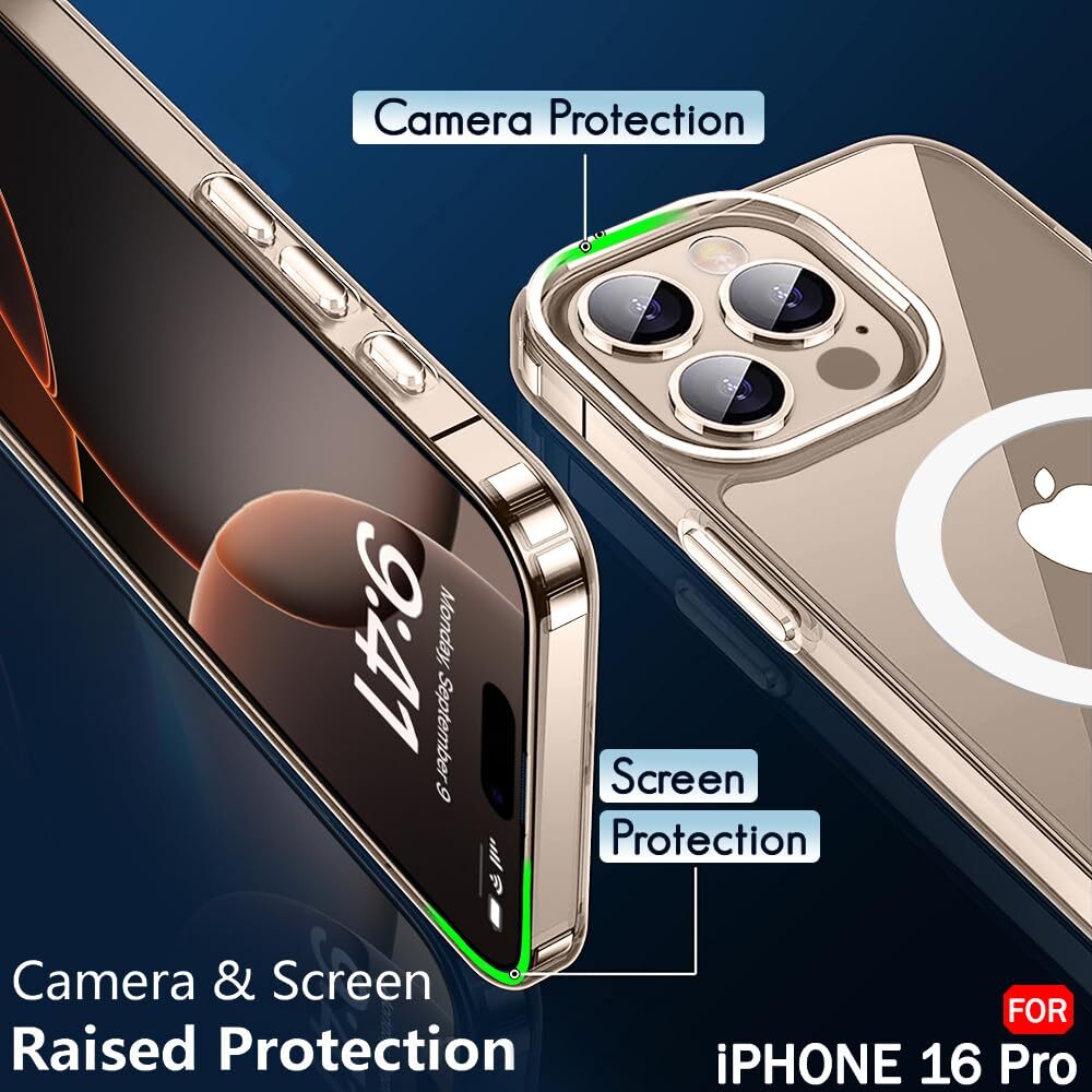VAKIBO Megnatic Magsafe Transparent Soft with Hard back Back Cover Case With Camera Protection Ring Suitable for Apple iPhone 16 Pro